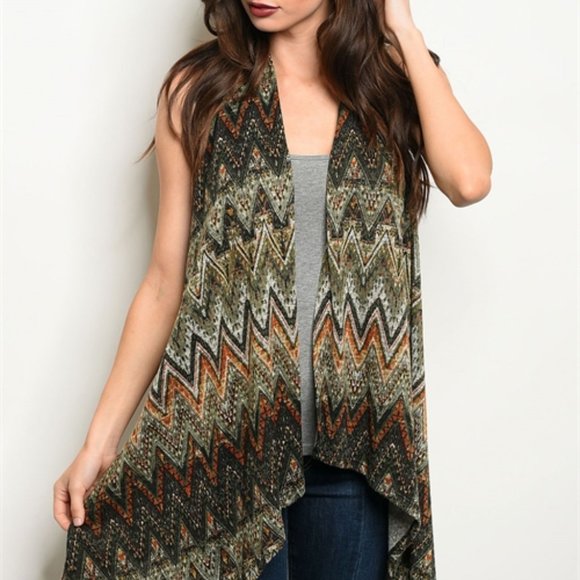 Chevron Olive Cardigan - Picture 1 of 2